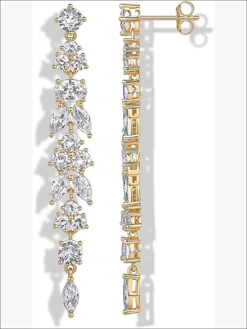14K Gold Plated Cubic Zirconia Dangle Earrings - Hypoallergenic Wedding Jewelry